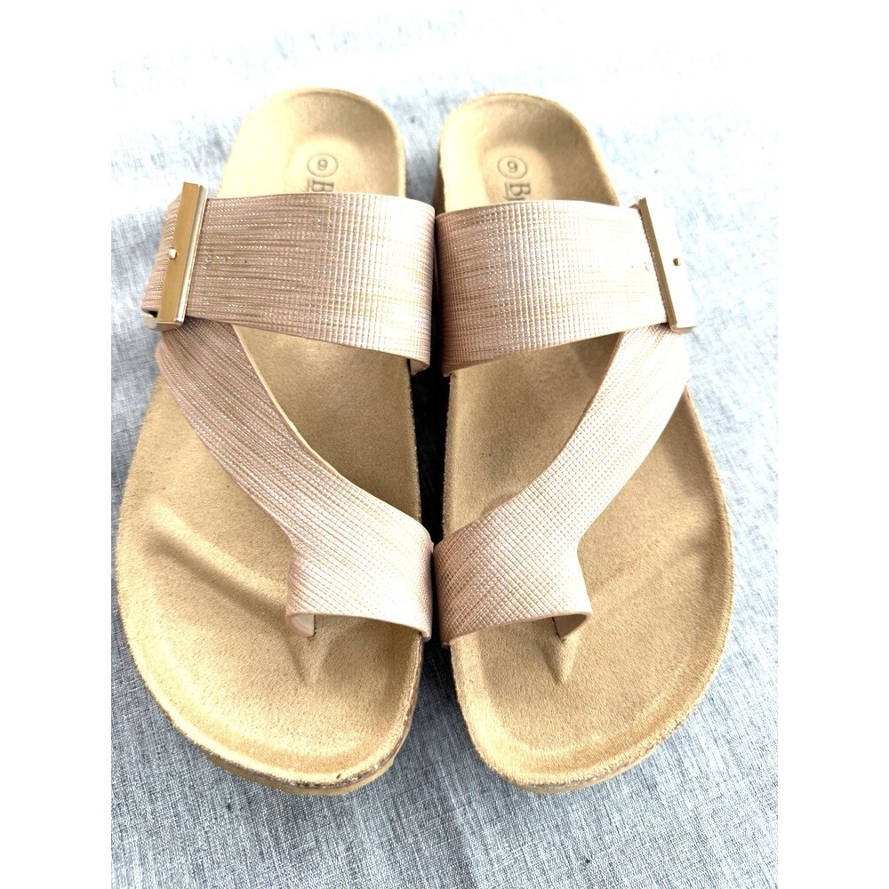 Bjorndal Laurie Sandals Buckle Strap Rose Gold Shimmer Size 9 Womens Shoes EUC